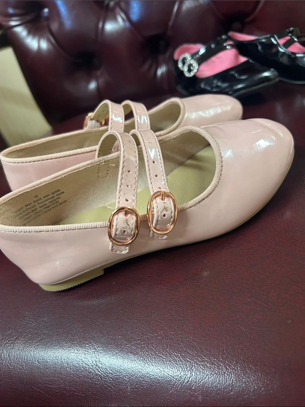 Girls Patent Double-Strap Mary Jane Dress Shoes in Pink and Black size 10